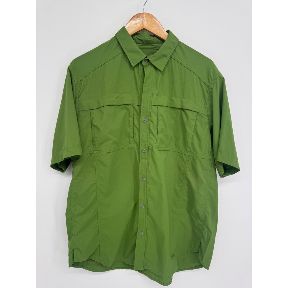 REI Sahara Tech Shirt  Men L Green Short Sleeve Hiking Fishing Gorpcore Camping